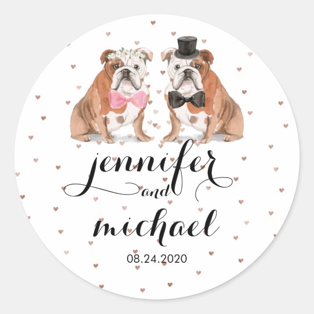 English Bulldog wedding Classic Round Sticker (Front)