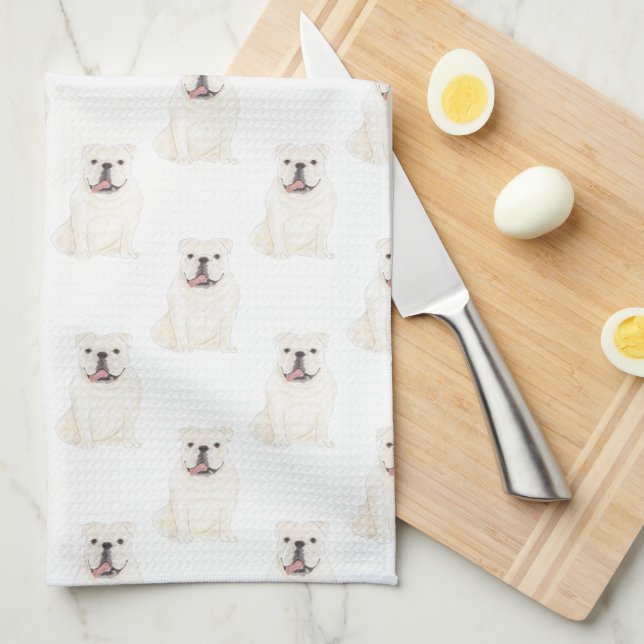 English Bulldog (White) Kitchen Towel (Quarter Fold)