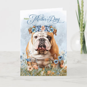 English Bulldog Wildflowers Mother's Day Holiday Card