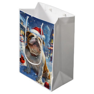 English Bulldog Winter Wonderland Christmas Joy  Medium Gift Bag