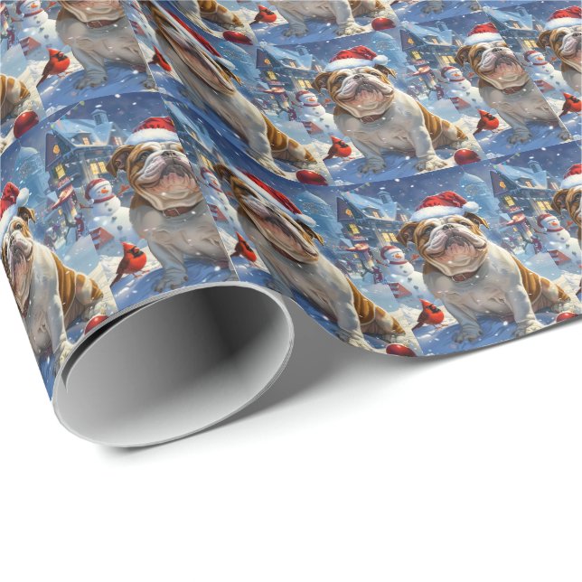 English Bulldog Winter Wonderland Christmas Joy  Wrapping Paper (Roll Corner)