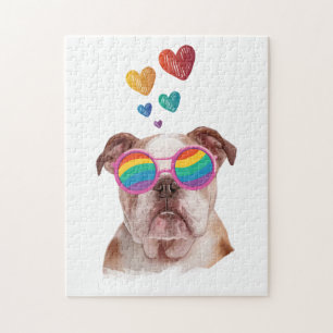 English Bulldog with Hearts Valentine's Day Jigsaw Puzzle