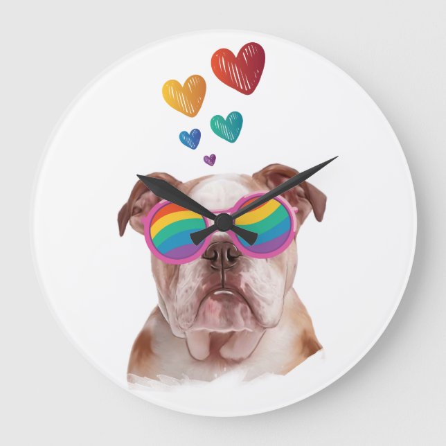 English Bulldog with Hearts Valentine's Day Large Clock (Front)