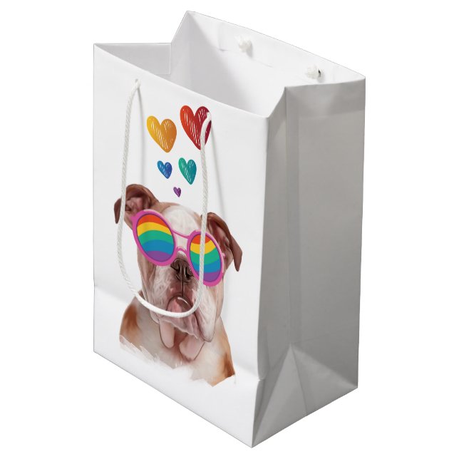 English Bulldog with Hearts Valentine's Day  Medium Gift Bag (Front Angled)