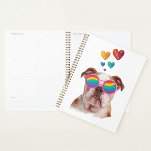 English Bulldog with Hearts Valentine's Day  Planner