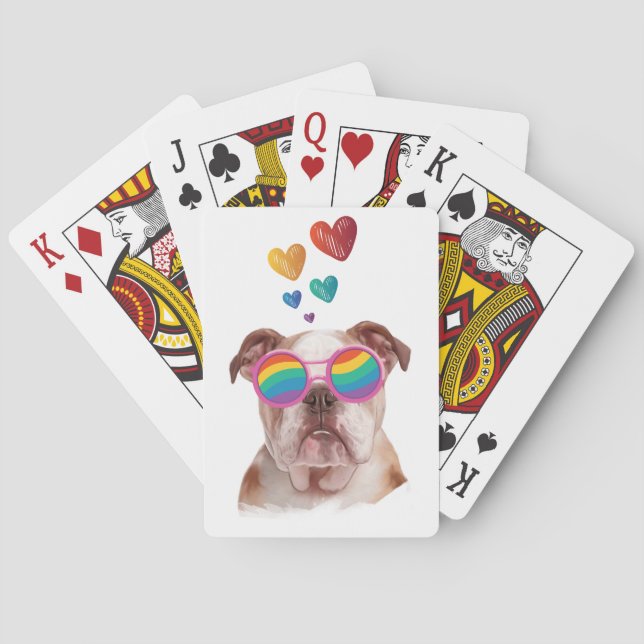 English Bulldog with Hearts Valentine's Day Playing Cards (Back)