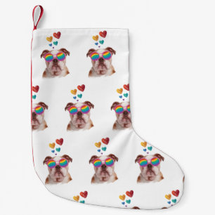 English Bulldog with Hearts Valentine's Day Small Christmas Stocking