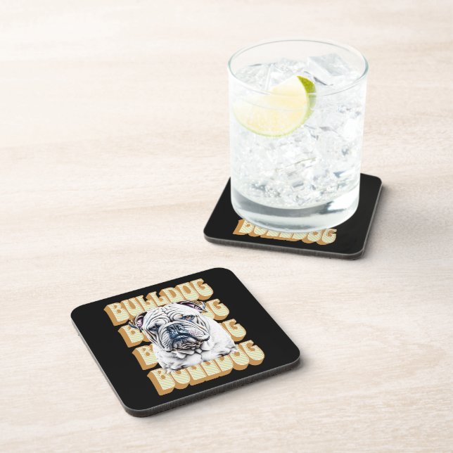 English Bulldog with Retro Font Coaster (Right Side)