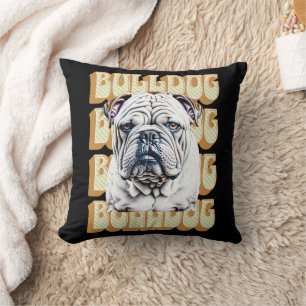 English Bulldog with Retro Font Throw Pillow