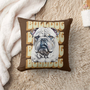 English Bulldog with Retro Font Throw Pillow