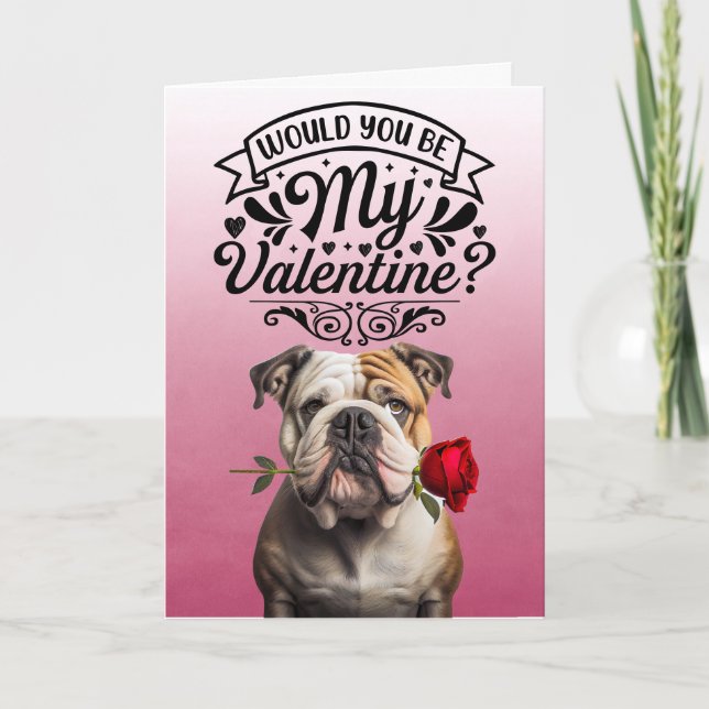 English Bulldog with rose Custom Valentine's Day  Holiday Card (Front)