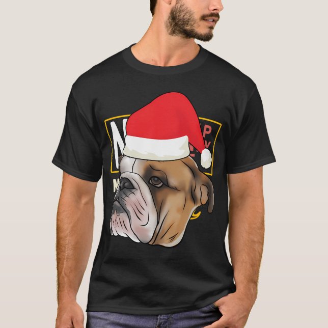 English Bulldog With Santa Claus Hat Dog Lover Chr T-Shirt (Front)