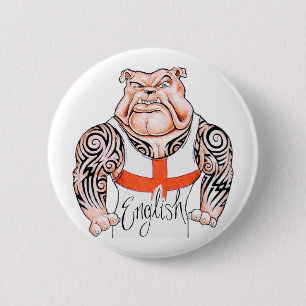 English Bulldog with Tribal Tattoo on Arms 2 Inch Round Button