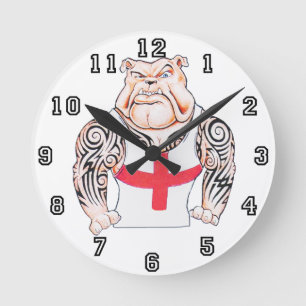 English Bulldog with Tribal Tattoos Round Clock