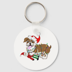 English Bulldog With Xmas Lights  Keychain