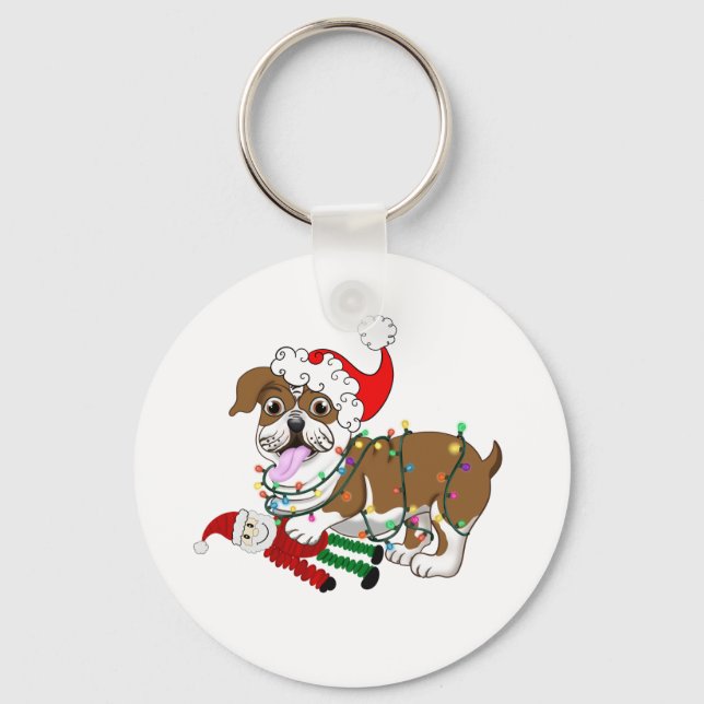 English Bulldog With Xmas Lights  Keychain (Front)