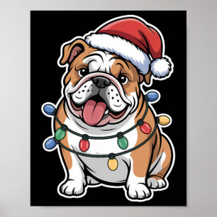 English Bulldog Wrapped In Christmas Lights Poster