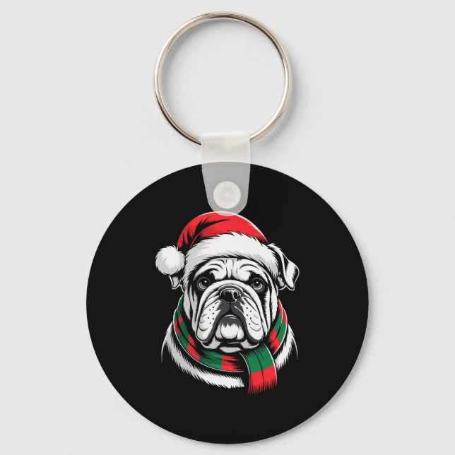 English Bulldog Xmas Santa Hat F Christmas Costume Keychain (Front)