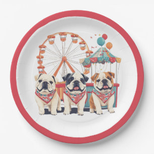 English Bulldogs At A Carnival Paper Plate