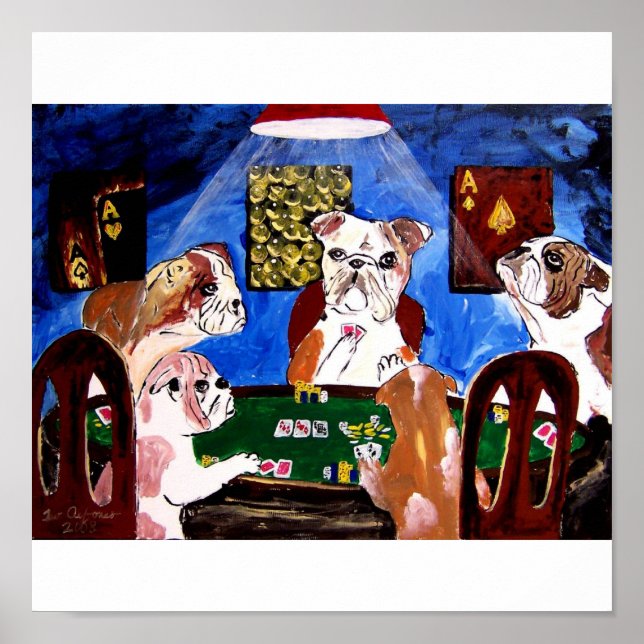 ENGLISH BULLDOGS BULL DOGS PLAYING POKER POSTER (Front)
