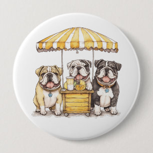 English Bulldogs Running A Lemonade Stand 4 Inch Round Button
