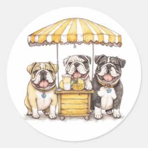 English Bulldogs Running A Lemonade Stand Classic Round Sticker