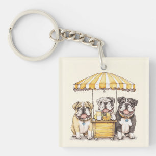 English Bulldogs Running A Lemonade Stand Keychain