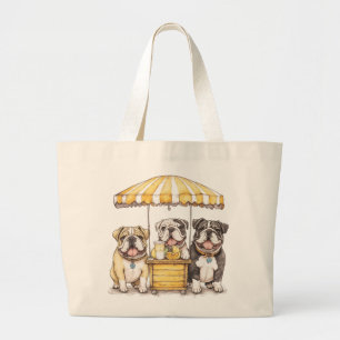 English Bulldogs Running A Lemonade Stand Large Tote Bag
