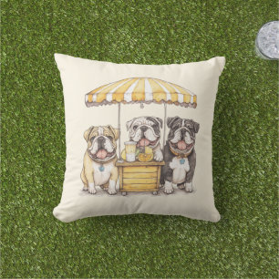 English Bulldogs Running A Lemonade Stand Outdoor Pillow