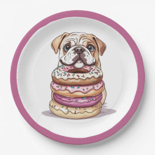 English Bulldogs Sprinkled Doughnuts Paper Plate