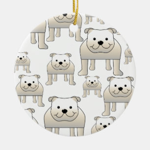 English Bulldogs, White. Dogs Pattern. Ceramic Ornament