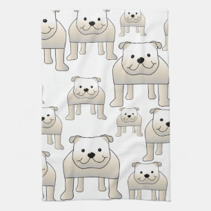 English Bulldogs, White. Dogs Pattern. Kitchen Towel