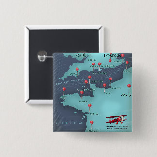 English Channel Nautical Map 2 Inch Square Button