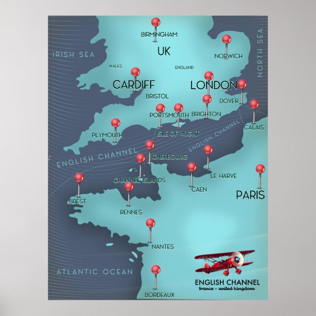 English Channel Nautical Map Poster (Front)