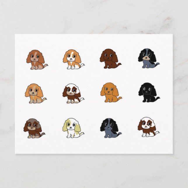 english cocker spaniel all colours acrtoons postcard (Front)