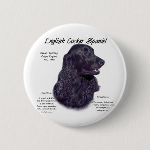 English Cocker Spaniel (blk) History Design 2 Inch Round Button