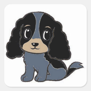 english cocker spaniel blue roan and tan cartoon square sticker