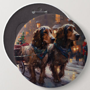 English Cocker Spaniel Christmas Festive Season 6 Inch Round Button