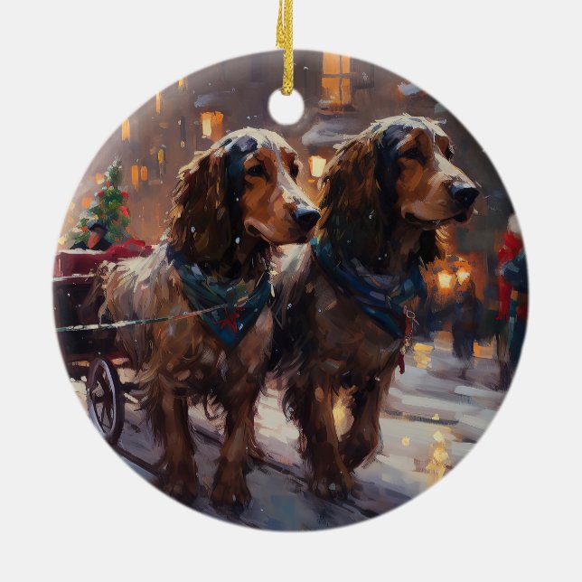 English Cocker Spaniel Christmas Festive Season Ceramic Ornament (Back)