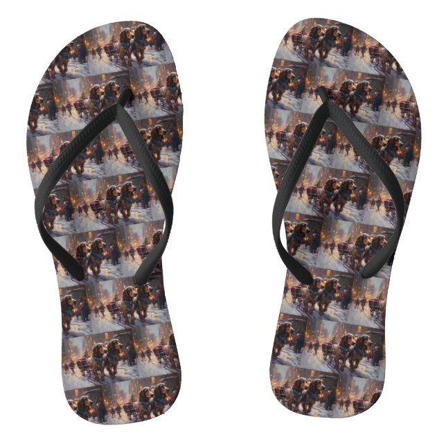 English Cocker Spaniel Christmas Festive Season Flip Flops (Footbed)