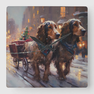English Cocker Spaniel Christmas Festive Season Square Wall Clock