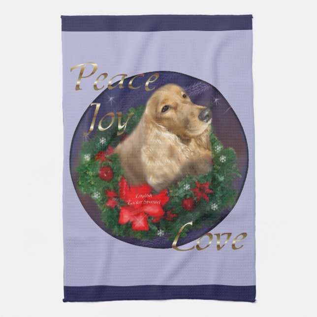 English Cocker Spaniel Christmas Kitchen Towel (Vertical)