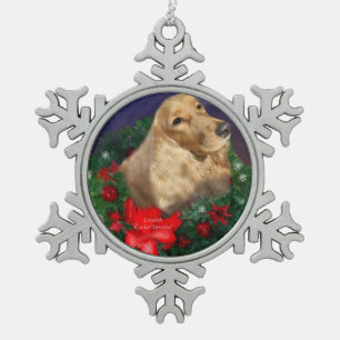 English Cocker Spaniel Christmas Snowflake Pewter Christmas Ornament