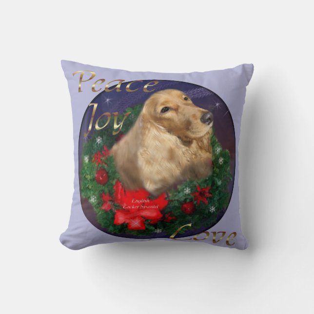 English Cocker Spaniel Christmas Throw Pillow (Front)