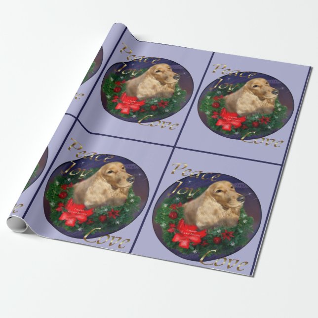 English Cocker Spaniel Christmas Wrapping Paper (Unrolled)