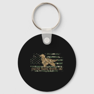 English Cocker Spaniel Dad Camo American Flag Keychain
