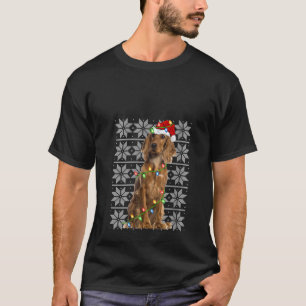 English Cocker Spaniel Dog Christmas Lights Santa  T-Shirt