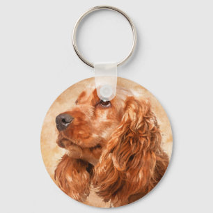 English Cocker Spaniel Dog Digital Art Keychain