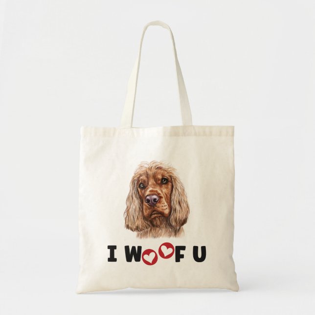 English Cocker Spaniel Dog I Woof You Tote Bag (Front)