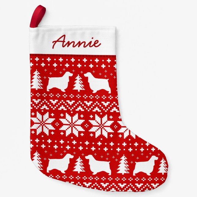 English Cocker Spaniel Dog Silhouettes Pattern Small Christmas Stocking (Front)